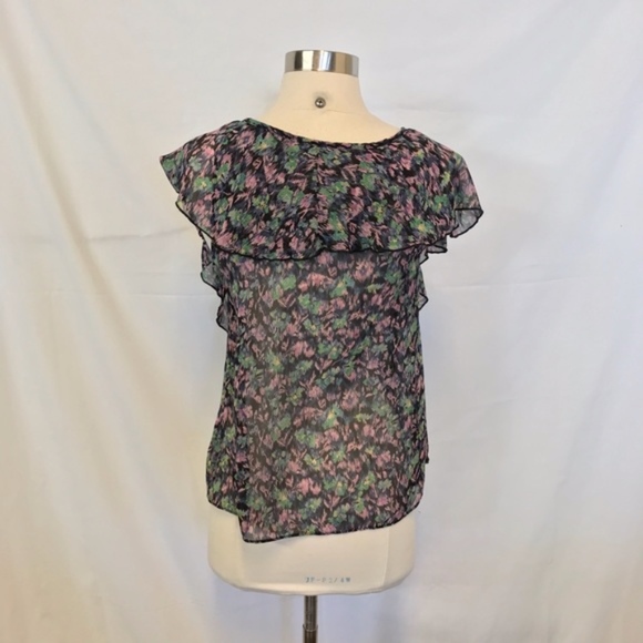 Soprano Watercolor Print Ruffled Blouse Size Small - Picture 5 of 7